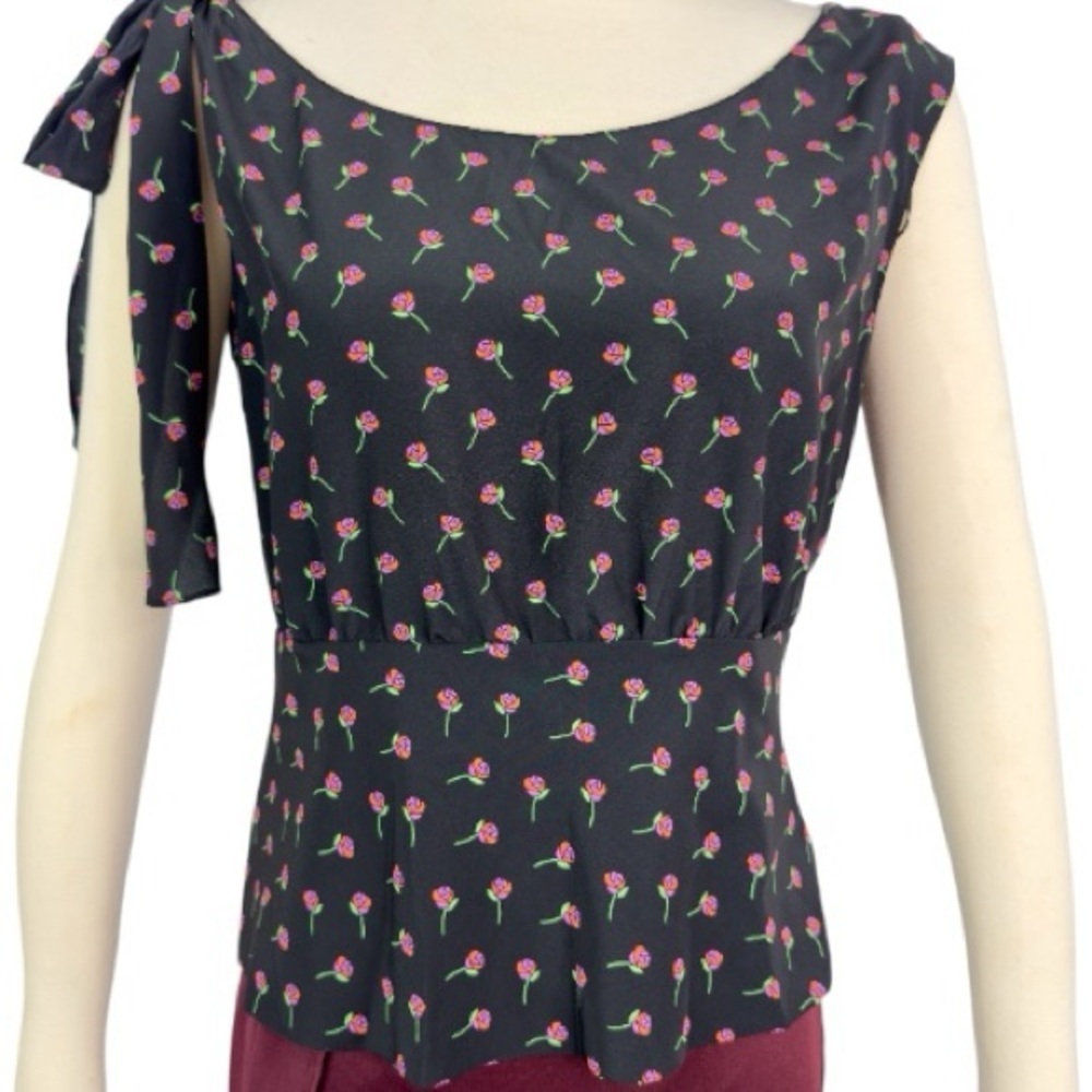 Prada Women’s Silk Floral Rose Print Peplum Camisole Boatneck Sleeveless Top NEW - Picture 5 of 16